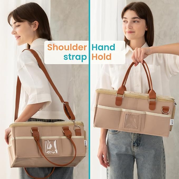 Baby Diaper Bag, Cute Felt Diaper Caddy Organizer with Removable Shoulder Strap, Baby Basket Essentials for All Newborn Baby Products Nursery Basket (Beige) - Image 3
