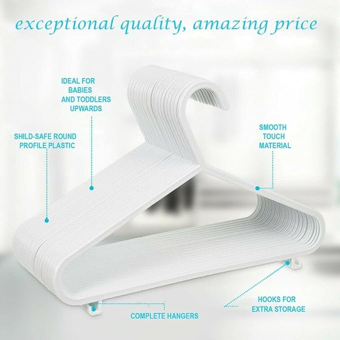 MYJ Plastic Kids Hangers for Clothes (Pack of 40) - Durable and Slim Baby Hangers - Space Saving Children's Hangers for Clothes - Infant Hangers & Kids Coat Hangers - Image 8