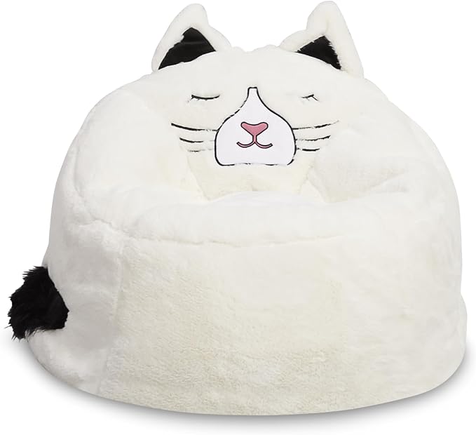 Posh Creations Cute Soft and Comfy Bean Bag Chair for Kids, Large, Animal - Ivory Cat - Image 3