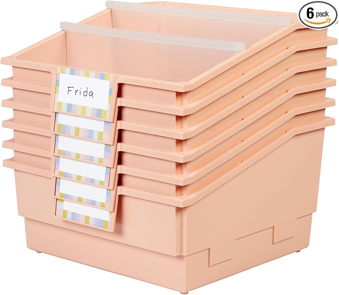 Really Good Stuff Picture Book Classroom Library Bins with Dividers, 6-Pack | Peach, 13.5 in W x 13.5 in D x 7.75 in by ReallyGoodStuff