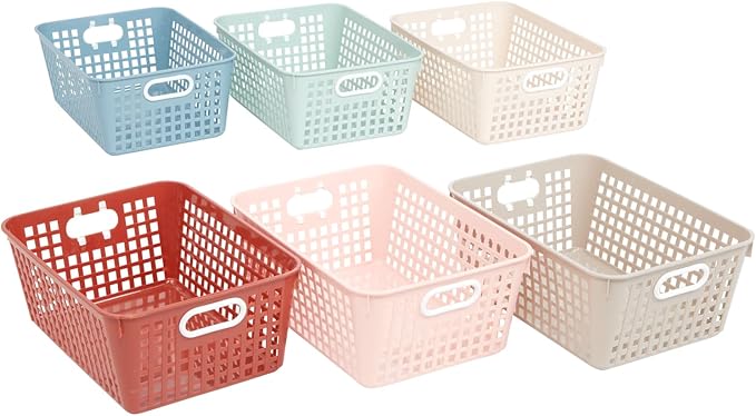 Really Good Stuff Large Plastic Storage Baskets with Handles, Boho Colors | 13.75" x 9.75" x 5", for Books & Supplies, Organize Classroom & Home - Image 3