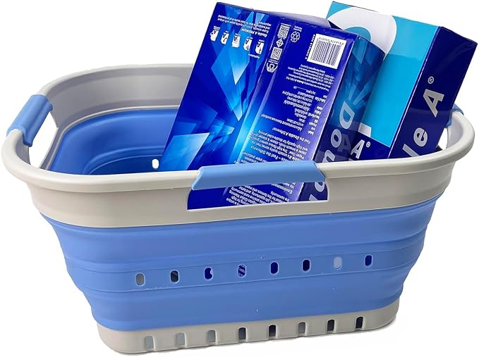 SAMMART Collapsible Plastic Rectangular Laundry Basket - Foldable Pop Up Storage Container/Organizer - Portable Laundry Hamper - Space Saving (Grey/Little Boy Blue, 19L) - Image 2