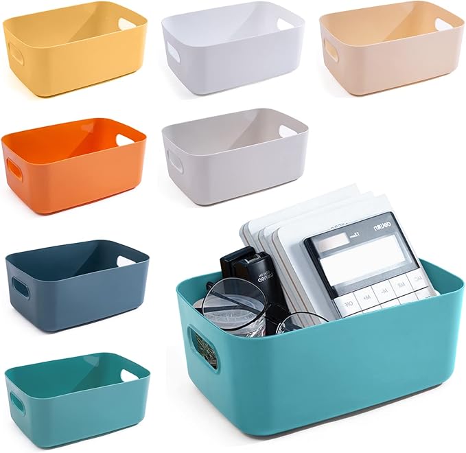 OWill 7-Pack 7.2 L Plastic Storage B-ins and Baskets for Efficient Home Classroom Organization - Small Containers in Multiple Colors for Kitchen, Cupboard Box, Bathroom Organizer on Shelves and Tubs by OWill