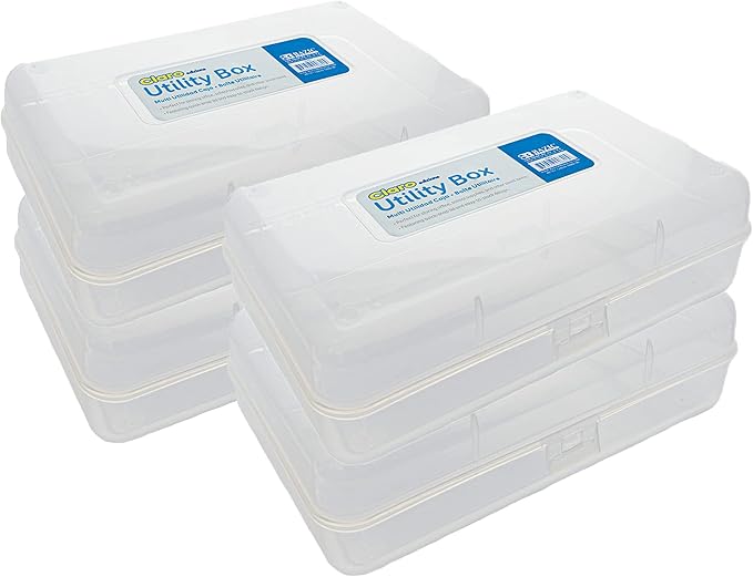 BAZIC PRODUCTS Clear Multipurpose Pencil Box, Stackable, 4-Pack | snap-latch lid for pens, tools, crafts, supplies by BAZICProducts