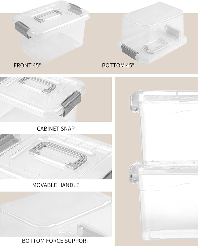 EOENVIVS Plastic Storage Bins 7 Quart-Storage Organizer Bins with Grey Buckle Lids, Stackable Storage Bins with Lids for Home Office Kids Room Closet School Art Supplies Organization,6 Packs, Clear - Image 3