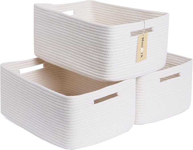 MiniArk Large Storage Baskets for Shelves, 17 x 13 x 7.5” Closet Organizers Bins for Clothes Blanket Towels, Baby Nursery, Toy Baskets Box, Woven Rope Baskets, 3 Packs Off White by MiniArkStorageBasketsHome
