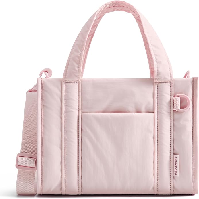 BAGSMART Boxy Tote Bag for Women, Crossbody Work Bag with Zipper | 3 Sizes Small Mini Tote Bag, Inner Tumbler Pocket Crush Bow Should Bag for Travel Work College by BAGSMART