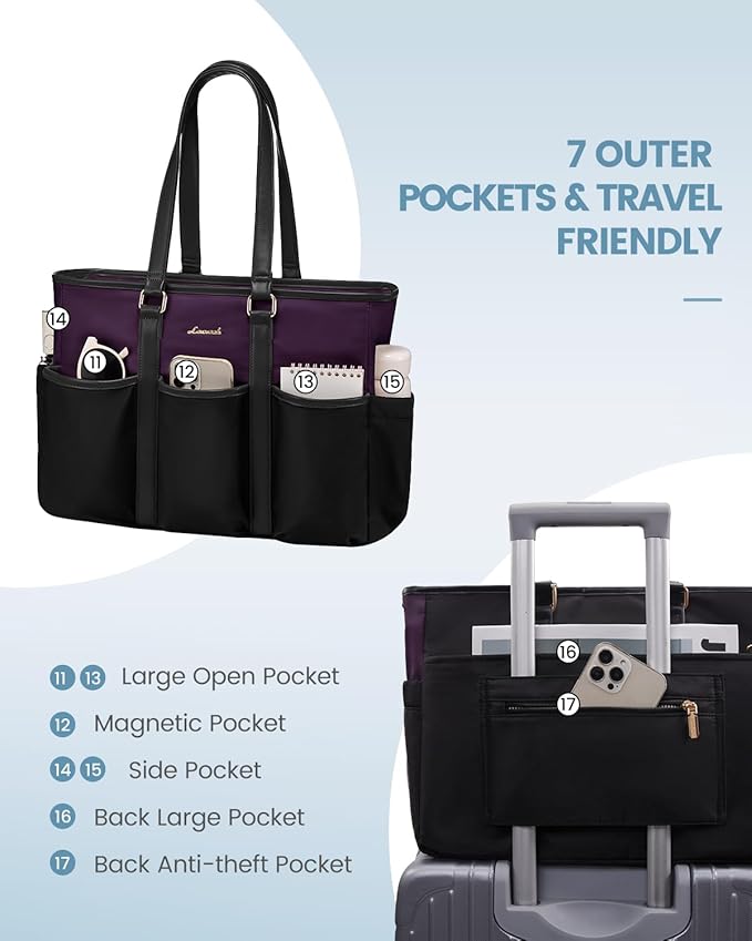 LOVEVOOK Teacher Nurse Tote Bag for Women Work, 15.6 Inch Laptop Bag for Women, Utility Everything Bag For Travel College Daily, Professional Computer Purse Large Handbag With Multi Pockets - Image 4