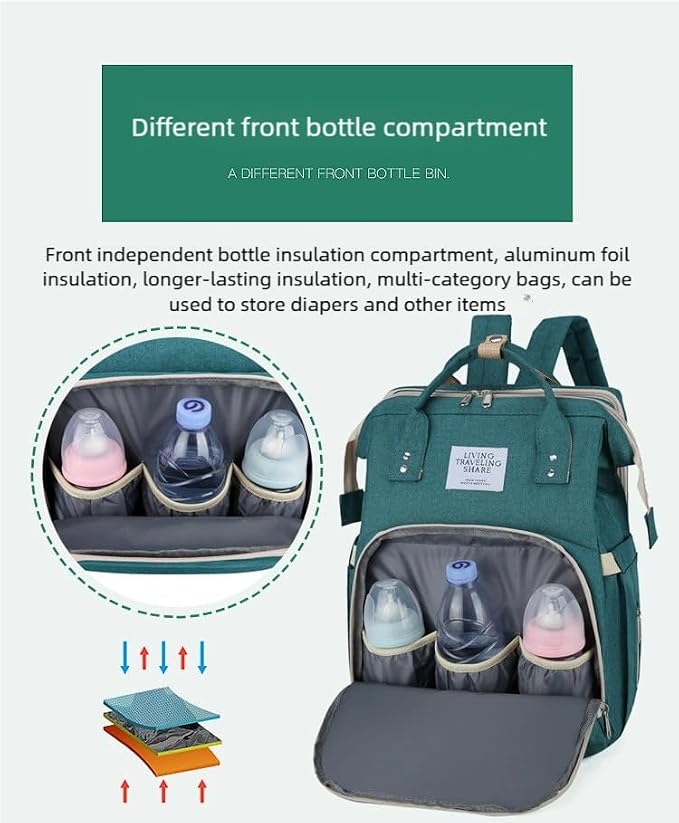 New foldable bed diaper backpack, waterproof and wear-resistant, large capacity, for travel, outings and daily use (Dark blue) - Image 6