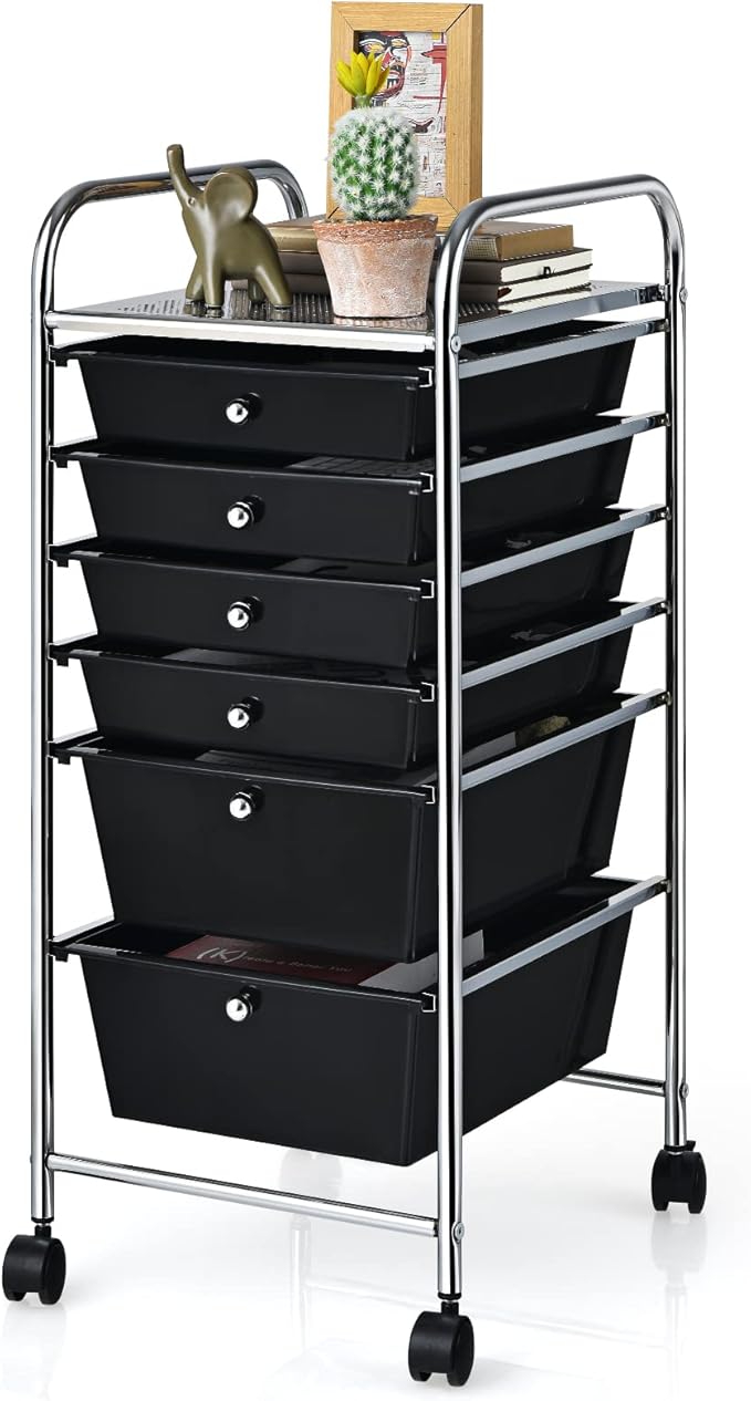 Giantex Rolling Storage Cart with 6 Drawers, Multipurpose Mobile Organizer Cart for Tools Scrapbook Paper Home Office School (Black) by Giantex