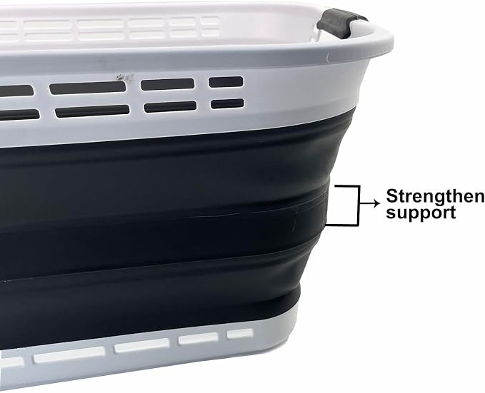 SAMMART 42L (11 Galloons) Collapsible Plastic Laundry Basket - Foldable Pop Up Storage Container/Organizer - Portable Washing Tub - Space Saving Hamper/Basket (White/Asphalt) - Image 7