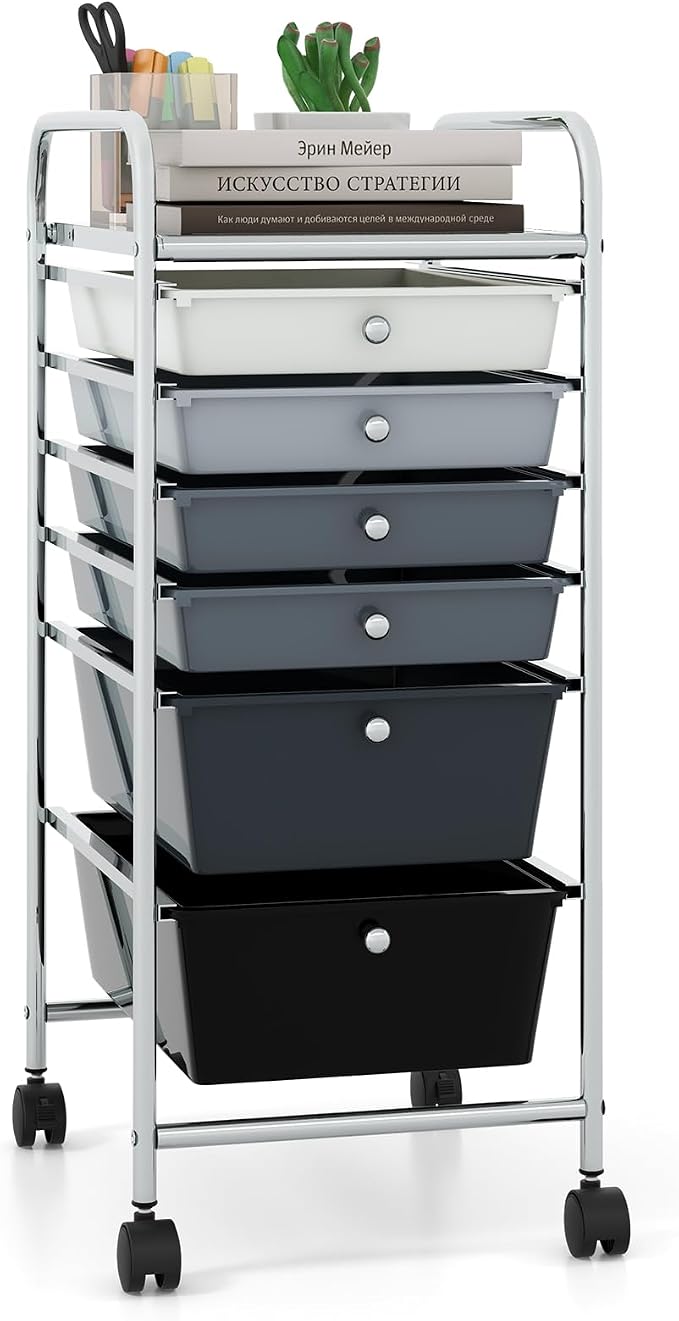 Giantex 6 Storage Drawer Cart Rolling Organizer Cart for Tools Scrapbook Paper Home Office School Multipurpose Mobile Utility Cart (Black Gradient) by Giantex