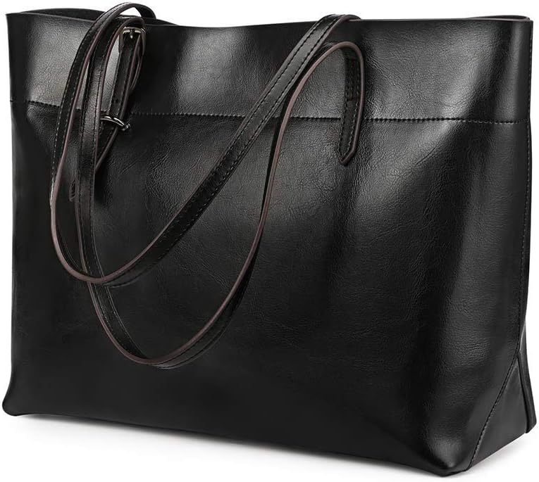 Kattee Vintage Genuine Leather Tote Shoulder Bag for Women | Genuine leather tote with adjustable straps, 7 pockets, and room for a 14-inch laptop, ideal for work and travel. by Kattee