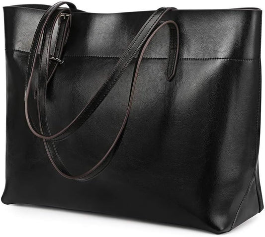 Kattee Vintage Genuine Leather Tote Shoulder Bag for Women | Genuine leather tote with adjustable straps, 7 pockets, and room for a 14-inch laptop, ideal for work and travel. by Kattee
