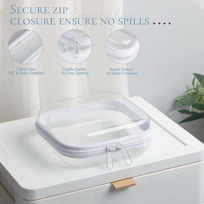 Sanwuta 6 Clear Hard Zipper Case,White,5 X 5 X 2 Inch | Pencil Case Pouches ,Makeup Bag,Plastic Toiletry Diaper Bag ,Travel Toy Storage,Waterproof Organizer Bins - Image 4