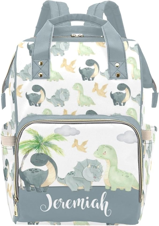 Custom Dinosaur Theme Baby Backpack – Personalized Diaper Bag with Name, Waterproof Large Capacity Nappy Bag with Insulated Pockets – Ideal Shower Gift for Moms & Dads by Unknown