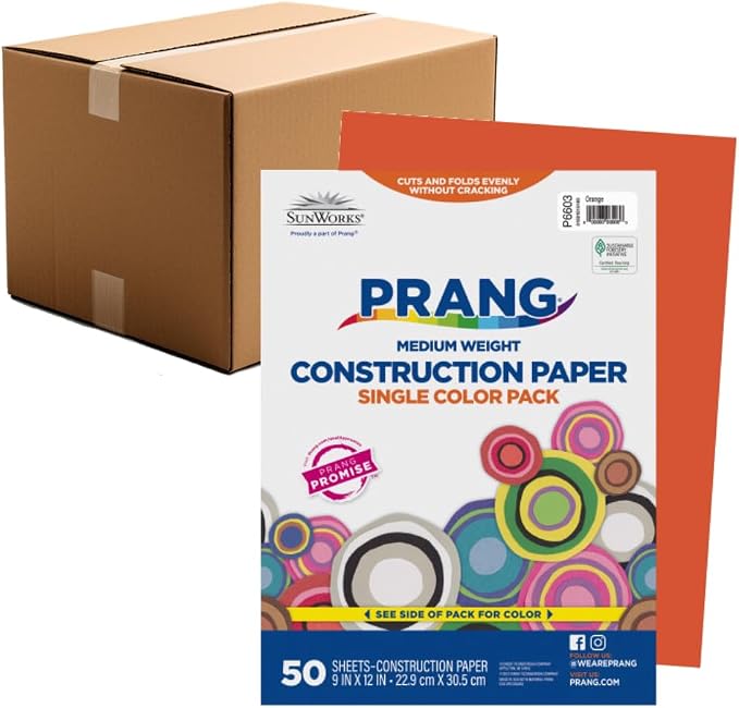 Prang Construction Paper, 9" x 12", Orange, 50/Pack, 50 Packs | Formerly SunWorks, Class Pack, 2500 Sheets Total, P6603 by Prang