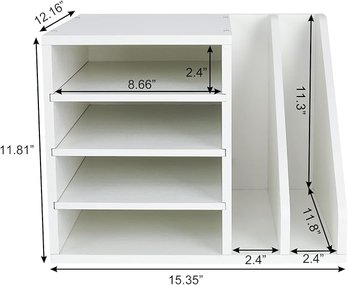 Wood Desktop File Holder Organizer Mail Sorter, White, 15.35" W x 12.16" D x 11.81" H - Image 4