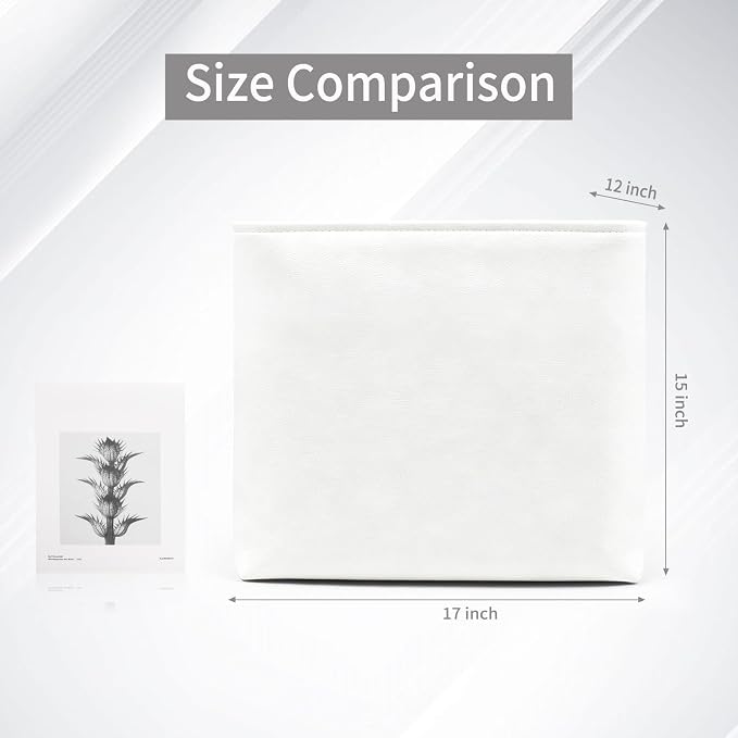 Large Fabric Storage Baskets | 50L Storage Bins, Decorative Linen Closet Baskets with Handles for Organizing, Shelf, Toys, Clothes, Home, Office, Nursery, 17x12x15Inches (White) - Image 3