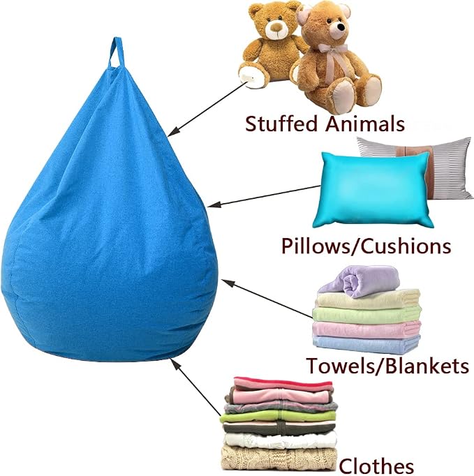 Stuffed Animal Storage Bean Bag Cover (No Filler) Extra Soft Beanbag Seat Chair Covers-Cotton Linen Memory Foam Beanbag Replacement Cover for Adults Children without Filling - Image 5