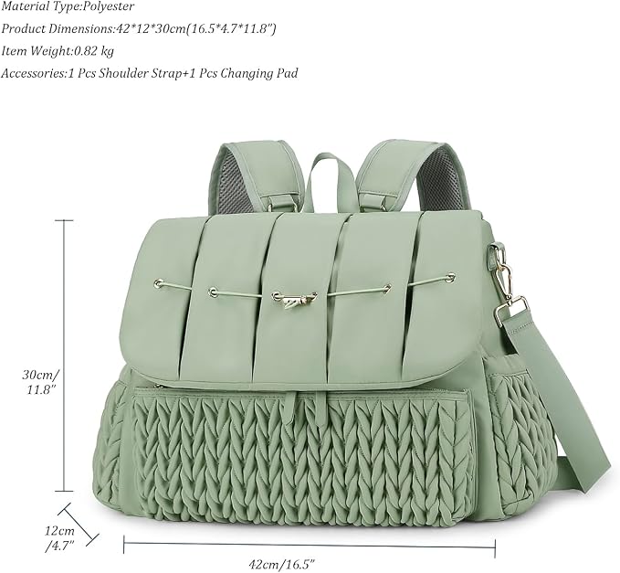 Lmbabter Diaper Bag Backpack Messenger Bag Travel Backpack Maternity Bags Stylish Baby Bag with Changing Pad for Mom (Green) - Image 4