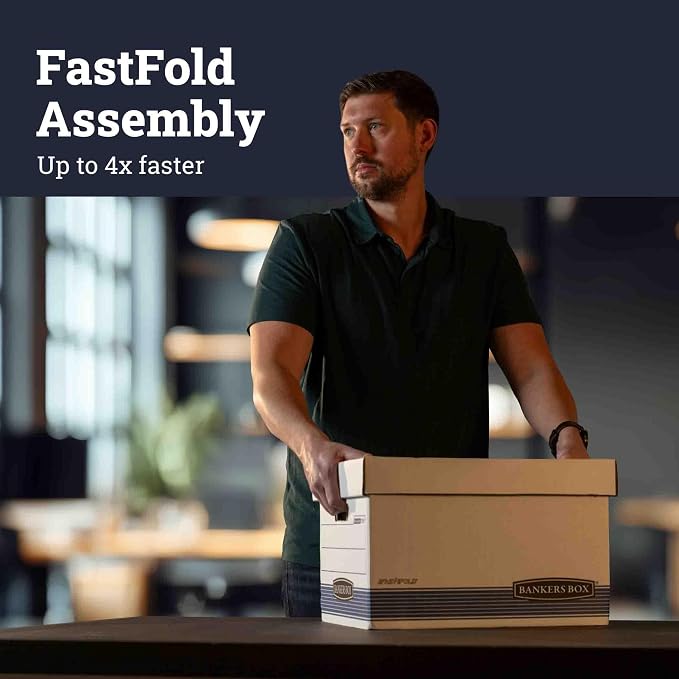 Bankers Box 30-Pack Medium-Duty File Storage Boxes, Letter/Legal, FastFold | Speed through filing with FastFold setup, sturdy stacking, reinforced handles, and dependable document protection. - Image 3
