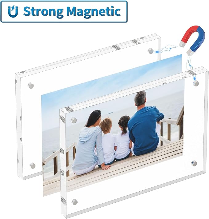AITEE 5x7 Acrylic Picture Frames 6 Pack, Clear Picture Frames，20% Thicker | Freestanding Double Sided Magnetic Acrylic Lucite Frameless Transparent Square Frame Block Gift for Desktop Display - Image 3
