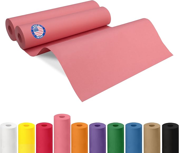 12" x 1200" (100 ft) Pink Kraft Paper Roll, Pack of 2 - USA-Made Quality Craft Paper for Gift Wrapping, Kids' Arts & Crafts, School Projects - 100% Recycled, 50 lb Natural Material by IDL Packaging by IDLPackaging