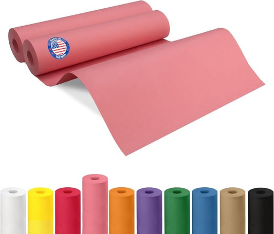 12" x 1200" (100 ft) Pink Kraft Paper Roll, Pack of 2 - USA-Made Quality Craft Paper for Gift Wrapping, Kids' Arts & Crafts, School Projects - 100% Recycled, 50 lb Natural Material by IDL Packaging by IDLPackaging