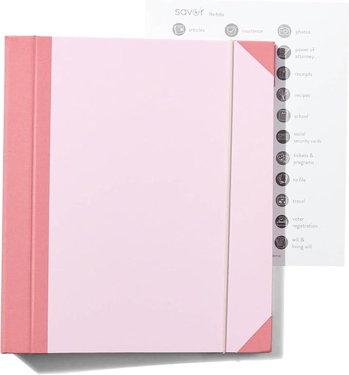 The Folio® Important Document Organizer by Savor | Binder with Guided Labels, Acid-Free File Folder Organizer with 10 Pockets, Document Holder for Home Records, Legal and Medical Papers (Pink) - Image 2