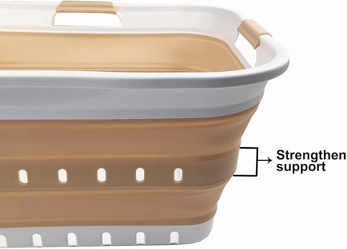 SAMMART 42L (11 gallon) Collapsible Plastic Laundry Basket - Foldable Pop Up Storage Container/Organizer - Portable Washing Tub - Space Saving Hamper/Basket (White/Latte) - Image 4