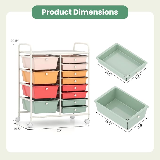 RELAX4LIFE 12-Drawer Rolling Storage Cart - Mobile Utility Drawer Carts with Wheels, Craft Organizers Cart for Classroom Organization and Storage, Home, School, Office - Image 3