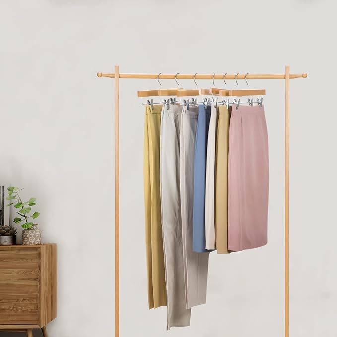 Nature Smile Deluxe Wooden Pants Hangers,Solid Lotus Wood Jeans Skirt Hanger with Clips Anti-Rust Hook Pack of 28（Natural） | Solid Wood Bottom, Jeans Hanger, Skirt Hanger, 2-Adjustable Clips - Image 5