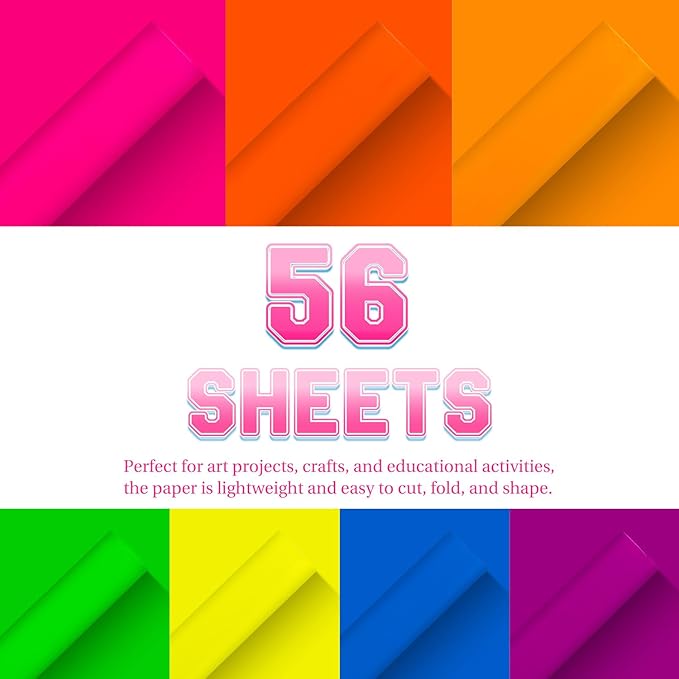 Construction Paper 9x12 in,70 Sheets,Set of 7 Colors Neon Fluorescent 178GSM/65LB Heavyweight Construction Paperfor Crafts,Arts,School Classroom Art Supplies Assorted Colors Bulk Paper - Image 4