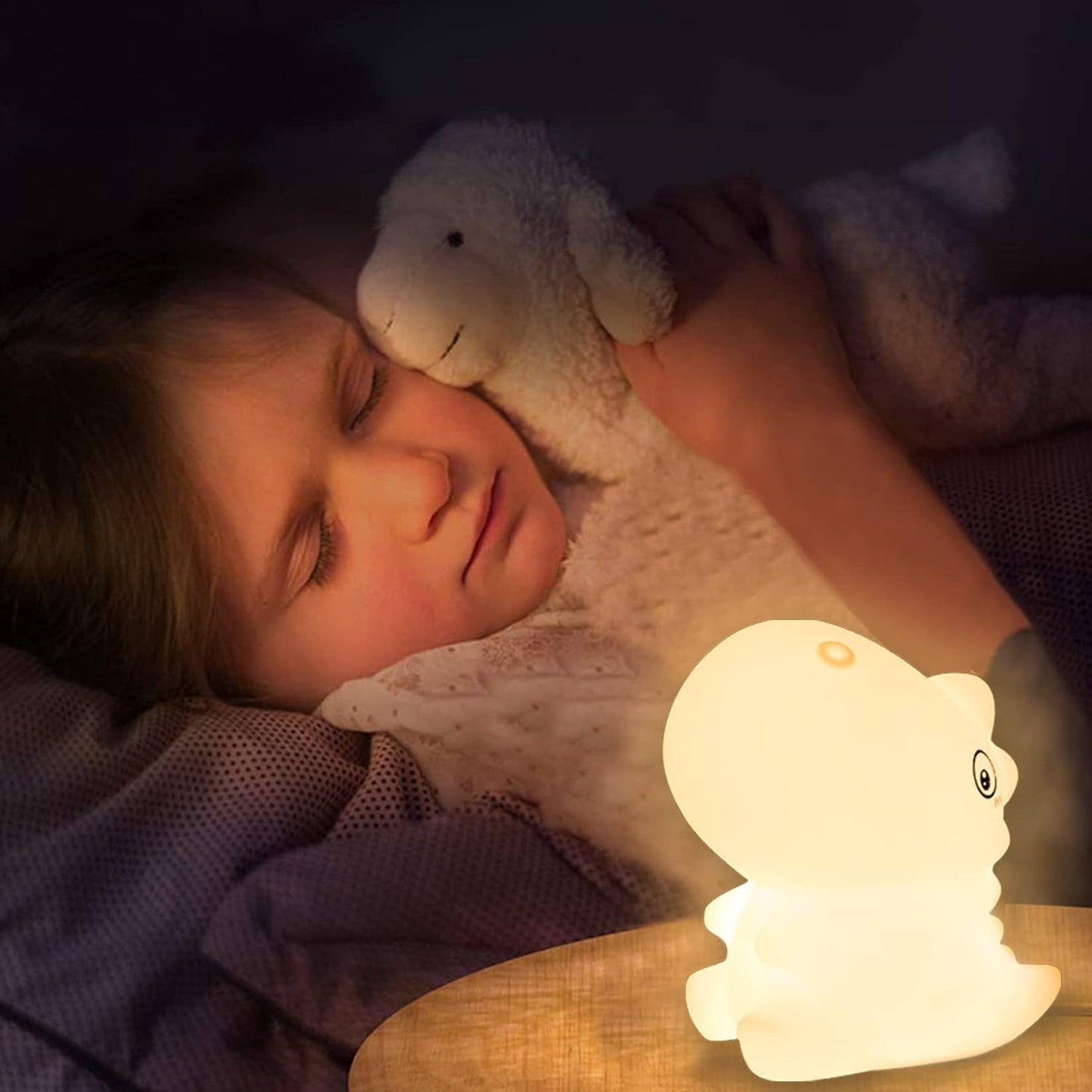 ZKLiLi Night Light, Cute Silicone Dinosaur Night Light with Brightness, 7 Colors Kawaii Touch Lamp for Bedroom, Girls and Boys, Gifts, Rechargeable