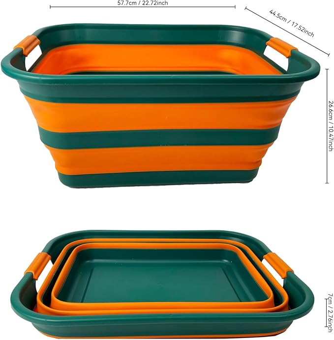 SAMMART Collapsible Plastic Laundry Basket with Handle/Foldable Pop Up Storage Hamper/Portable Laundry Organizer-Space Saving Washing Tub/Household Storage (Teal Green/Autumn leaf, 42L (Set of 2)) - Image 8