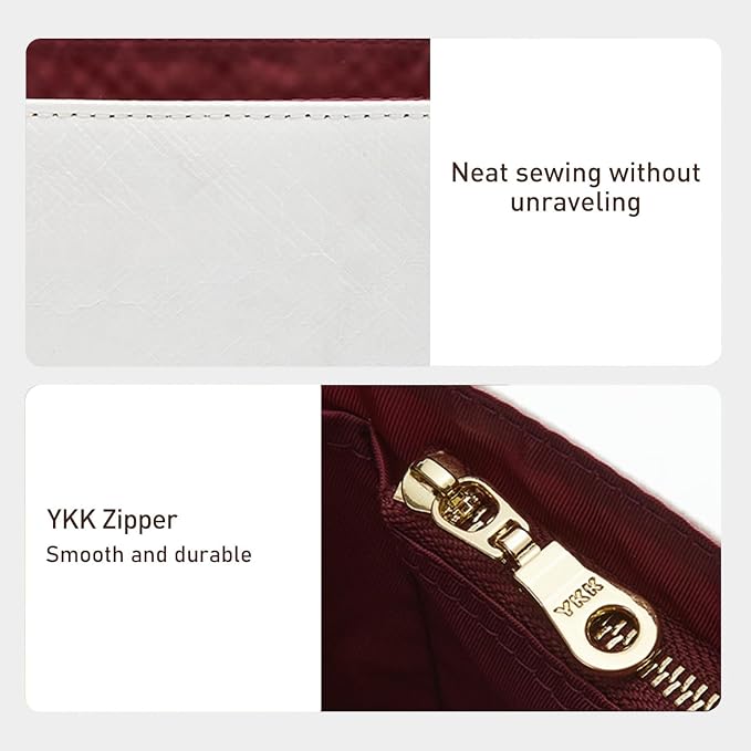 Tyvek Purse Organizer Insert for Coach Brooklyn 39 Shoulder Bag | Lightweight Waterproof Bag Insert, 9 Pockets Storage, Bottle Holder, YKK Zipper Pocket, Tote Handbag Dividers, White Merlot - Image 4