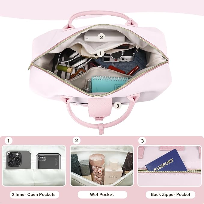 Leather Weekender Bags for Women, Travel Duffel Bag PU Overnight Bag Carry On Tote Bag with Shoe Compartment Wet Pocket - Image 2