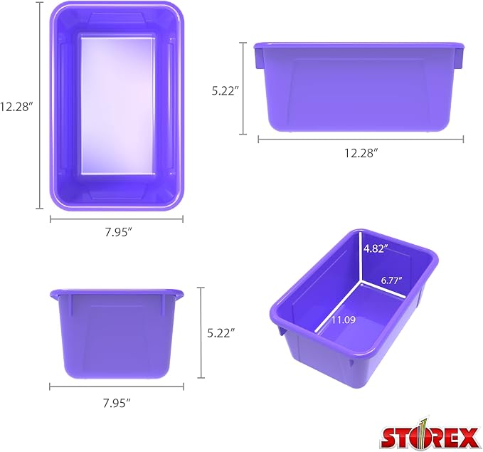 Storex Small Cubby Bins – Plastic Storage Containers for Classroom with Non-Snap Lid, 12.2 x 7.8 x 5.1 inches, Purple, 5-Pack (62411A05C) - Image 9
