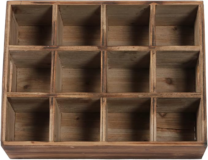 Farmhouse Wooden Storage Crate for Decoration, 12 Individual Slots | 13 x 10 inches, Rustic Small Beer Holder, Beverage Serving Caddy with Carrying Handles, Wood Crate Box for Crafts - Image 5