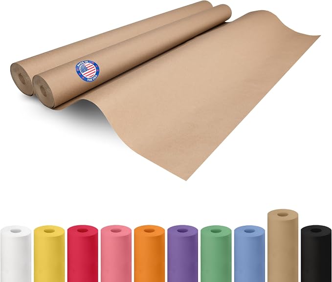 Brown Paper Rolls 36" x 1200" (100 feet), Pack of 2 - USA-Made Thick Kraft Paper Roll 50lb Thickness for Packing, Shipping, Crafts/Arts - 100% Recycled Natural Craft Wrapping Material by IDL Packaging by IDLPackaging