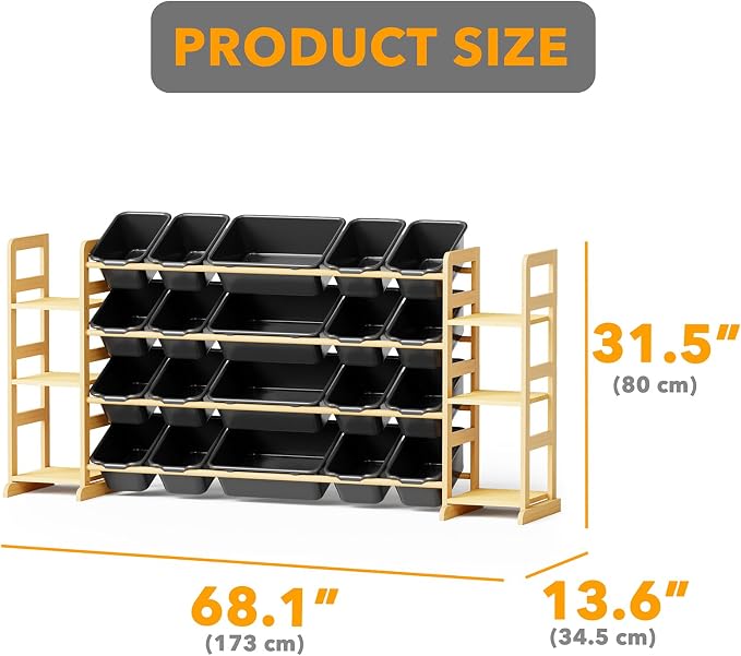 SpaceAid Toy Storage Organizer with 6 Shelves and 20 Bins, Toy Organizers Storage Bookshelf, Kids Bin Shelf Toys Box Bookcase for Bedroom Playroom Organization Room Decor, True Black - Image 2