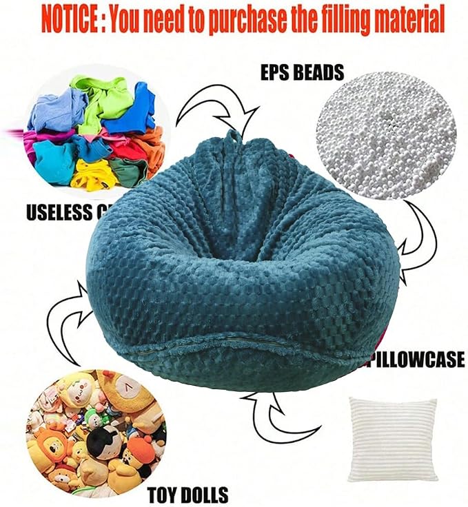 Soft Bean Bag Chair Cover No Filler Sofa Cover Storage Washable Bean Bag Cover Organizing Children Plush Toys for Living Room Bedroom (Blue, 5 feet-47.3"*47.3"*31.5") - Image 3