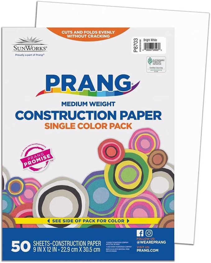 Prang Construction Paper, 9" x 12", Bright White, 50/Pack, 50 Packs | Formerly SunWorks, Class Pack, 2500 Sheets Total, P8703 - Image 2