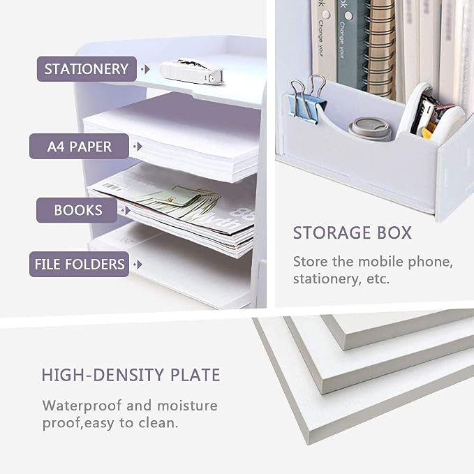 SONGWAY File Organizer for Desk - 4 Tier Vertical and Horizontal Document Holder, File Sorter, A4 Paper Storage Holder, Desktop Organizer for Home Office School Decoration, White - Image 4