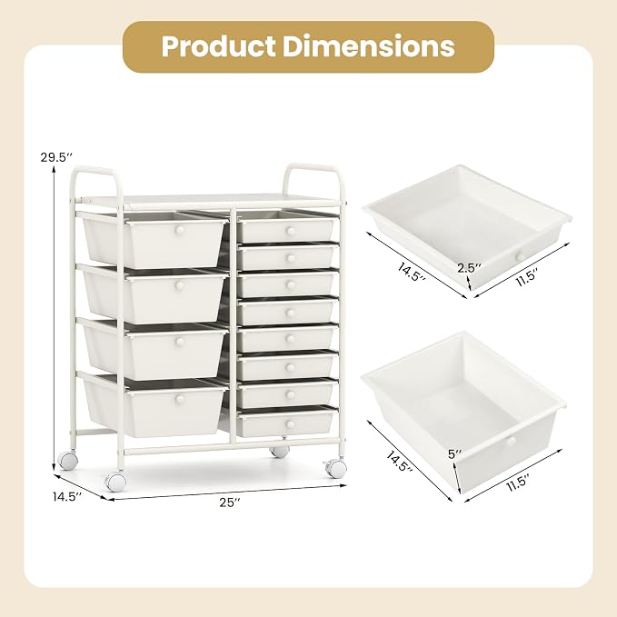 RELAX4LIFE 12-Drawer Rolling Storage Cart - Mobile Utility Drawer Carts | White Metal Frame & Drawers, Rolling Mobility Wheels; Craft Storage For Classroom School Home Office Utility Organization - Image 3