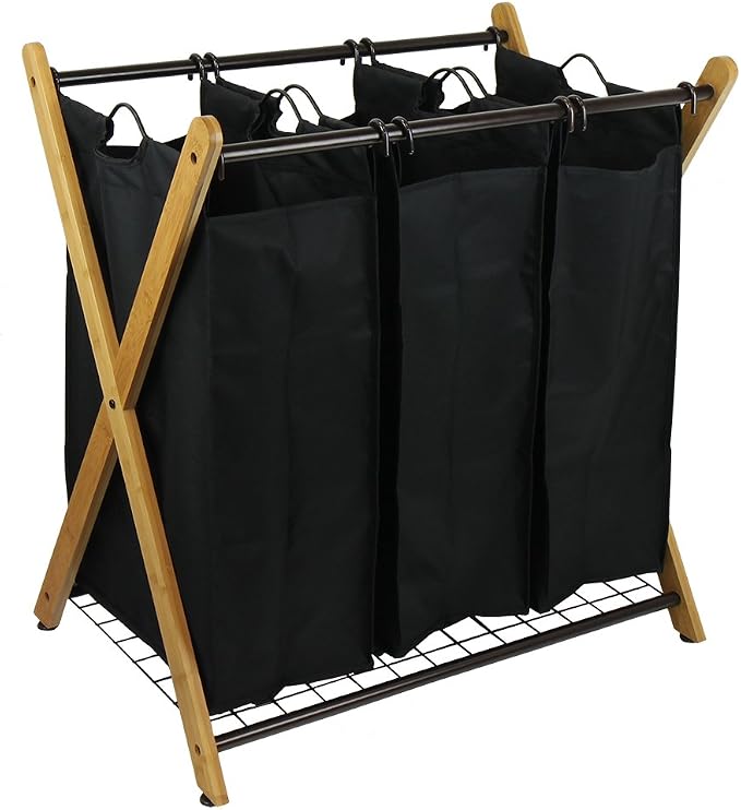 Oceanstar XBS1484 Bamboo 3-Bag Laundry Sorter Black, 29.75 in. H x 19.10 in. W x 27 in. by Oceanstar