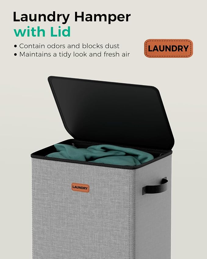100L Laundry Hamper with Lid, Durable Laundry Basket Made of Cationic Fabric, Collapsible Large Clothes Hamper with Removable Bag for Home Dorm - Image 4
