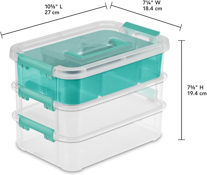 Sterilite 24 Pack Plastic Storage Box Container, 3 Layer, Stack and Carry, Clear/Blue - Image 2