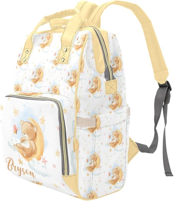 Custom Diaper Bag with Name Personalized Bear Nylon Travel Backpack for Holiday Travel Customized Nappy Changing Bag with Pockets for New Mom - Image 2